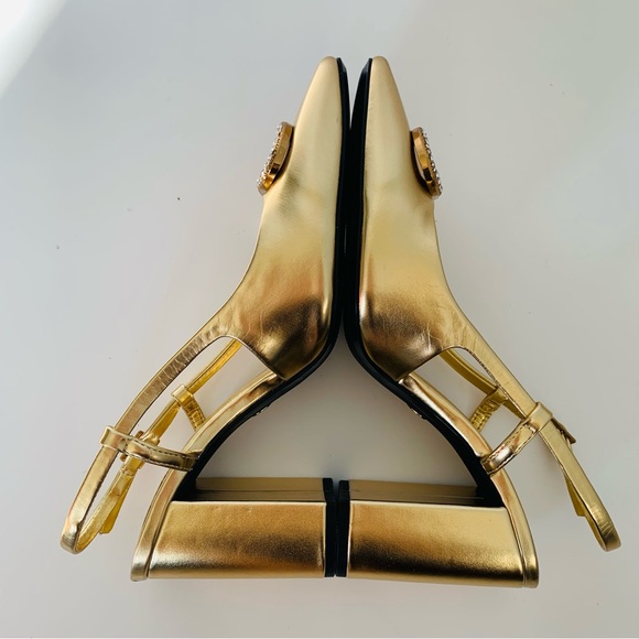 ZARA Embellished Block Heel Slingback Shoes Gold - Picture 9 of 15